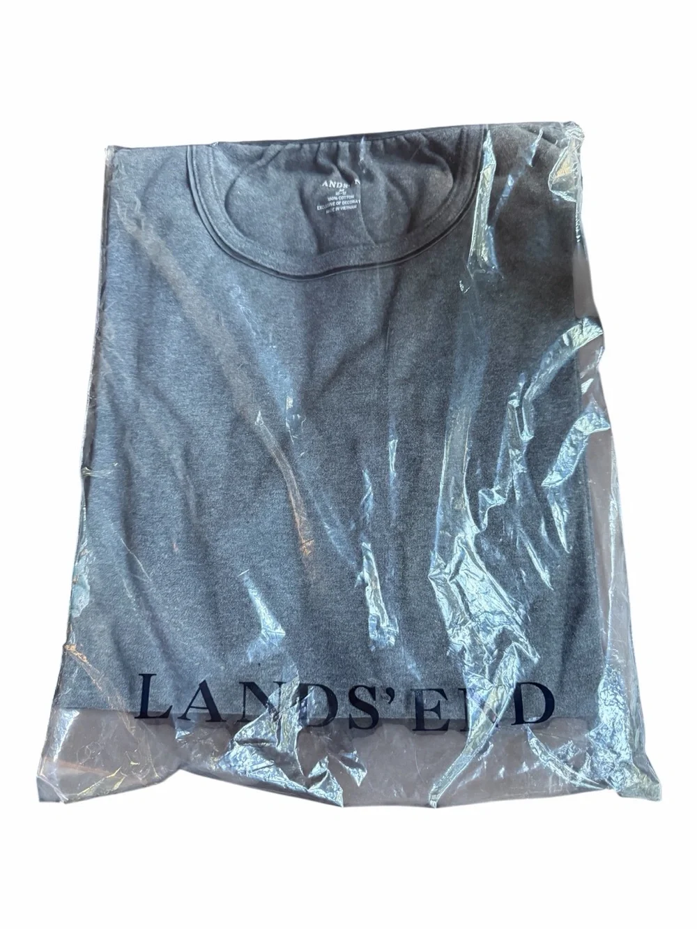 NWT Lands' End 100% Cotton Charcoal Heather‎ Knit Sleep Crew Top